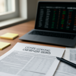 Meja analis dengan dokumen keterbukaan informasi emiten dan laptop berisi daftar pengumuman bursa